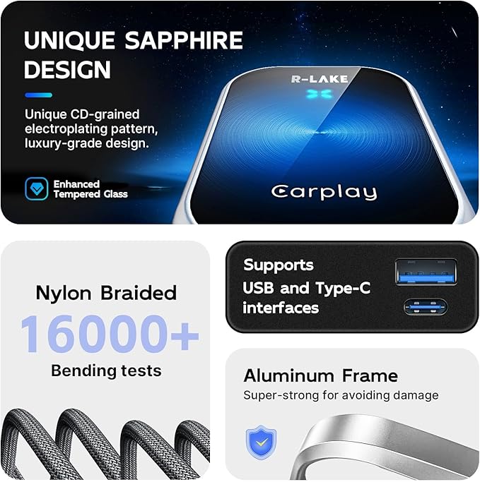 Wireless CarPlay Adapter for Apple iPhone (2025 Upgraded) - Multi-User Seamless Connection for Convert Wired to Wireless Car Play Adapter - No Latency from iOS 10+ to Screen w/USB C (Blue)