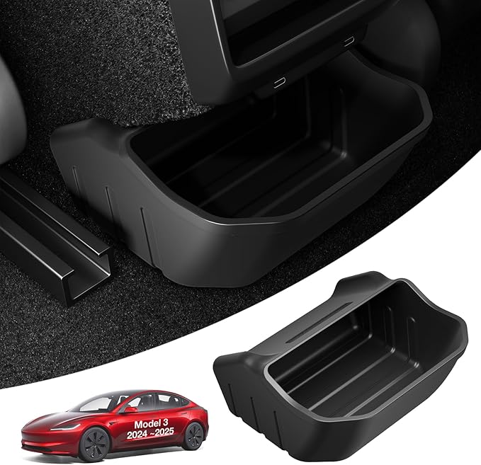 Wigoo 2025 Upgrade Tesla Model 3 Highland Accessories Rear Center Console Organizer [Partitioned Storage & Stable Installation] Backseat Storage Box for Tesla Model 3 2024~2026 - Obsidian Series