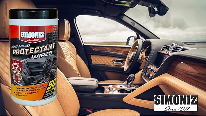 Simoniz Juicy Cherry Advanced UV Protectant Wipes Wipes – Interior Protectant or Most Surfaces - Plastic, Rubber, Vinyl Dashboards, Seats, Doors & Tires -Great for Cars, Trucks, SUVs, Boats 50 Count