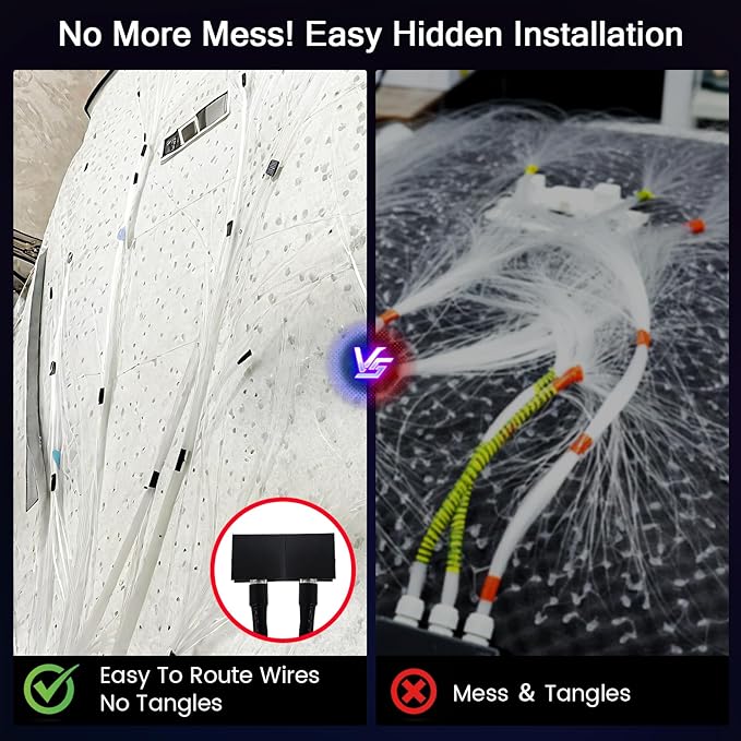 Split Starlight Headliner Kit - 400pcs 0.02in 4.9ft Fiber Optic RGBW Star Lights for Car with 2 Light Heads 16W Engine Easy to Hide,Flexible Wiring,APP/Remote Control for Car Roof Ceiling