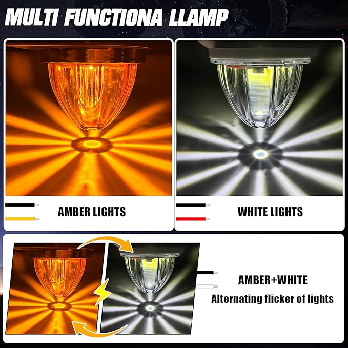10-Pack Dual Color Watermelon Lights with Strobe & Steady Lighting Clear Lens Amber/White LED Side Marker Turn Signal Lights for Truck Trailer RV Off-Road Vehicle