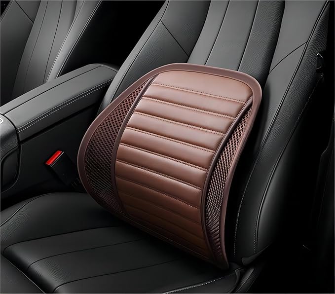 Premium Car Interior Back Support - Versatile Lumbar Cushion for Driver Seat with Breathable Fabric and Adjustable Strap. (1, Brown)