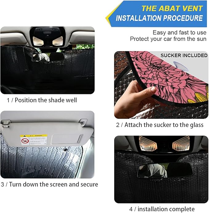 Colorful Flowers Sunflower Car Windshield Sun Shade Chamomile Dahlia Lily Anemone Foldable UV Ray Sun Visor Protector Sunshade to Keep Your Vehicle Cool (55" x 27.6")