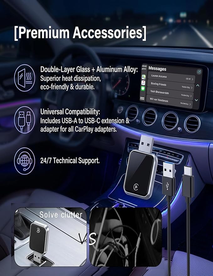 2026 Upgraded USB Wireless CarPlay Adapter for iPhone, Bluetooth 5.8 and Wi-Fi 6, Automatic & Zero-Delay Connection, Android auto Carplay Wireless Adapter for Android and iOS Systems. (Light Gray)