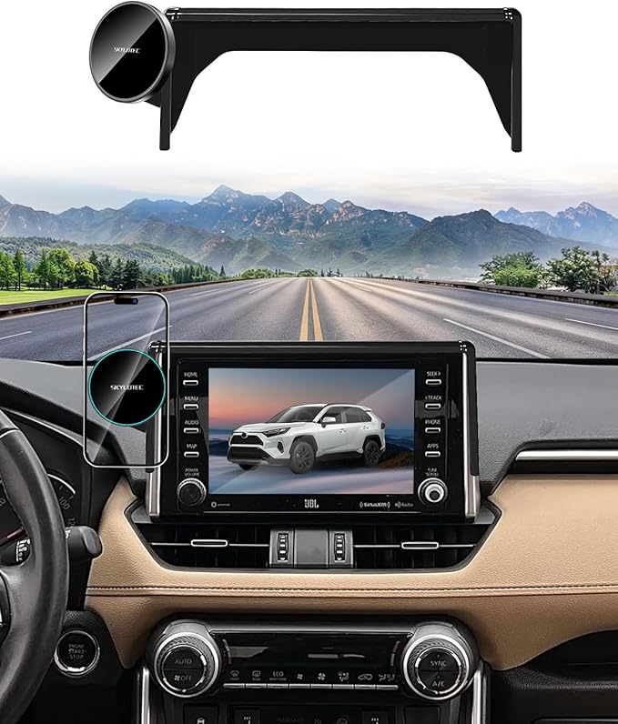 Phone Mount for Toyota RAV4 2019-2025 Accessories 7/8-Inch Screen, Car Magnetic Phone Holder Compatible with MagSafe, Strong Magnets Fast Wireless Charger Cell Phone Base (Not Fit 9/10.5-inch Screen)