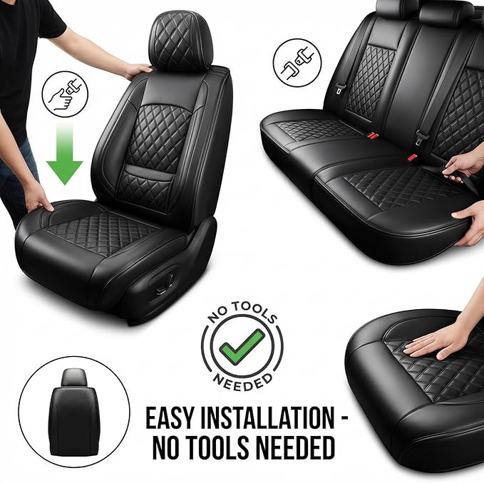 Fit TSX Car Seat Covers for Acura TSX 2003-2014 - Premium Leather, Waterproof, All-Weather, Airbag Compatible, Anti-Slip, Breathable, Easy Install, Seat Protectors, Full Set, Black