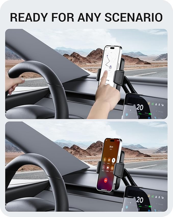 BASENOR 2025 2026 Tesla Model Y 3 Phone Mount Holder Strong Adhesion 360° Adjustable Cell Phone Holder Stand Tesla Model Y Juniper Tesla Model 3 Highland Interior Accessories Fit for iPhone & Android