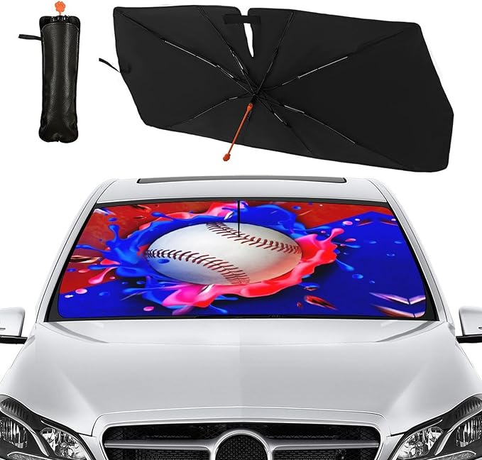 Socira Baseball Car Windshield Sunshade Umbrella Foldable Visor Umbrella Sun Shade Cover Sunshade Front Window Cover Car Accessories Blocks Uv Rays (57" X 30")