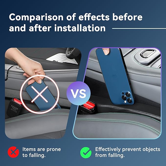 2Pack Leather Seat Gap Filler, Fill The Gap Between Seat and Console, Car Crevice Catcher Blocker Stop Things from Dropping, Universal Gap Stopper Crack Plug for Car SUV Truck (Black)