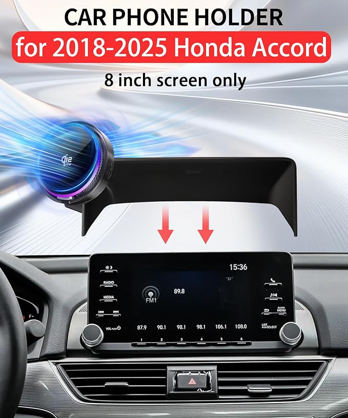 Qi2.2 25W Magnetic Car Mount Charger for Honda Accord 2018-2025 Accessories, for Fast Charging Cell Phone Holder 8 Inch Screen Fixed Clip with Cooling Fan＆54W Fast Adapter