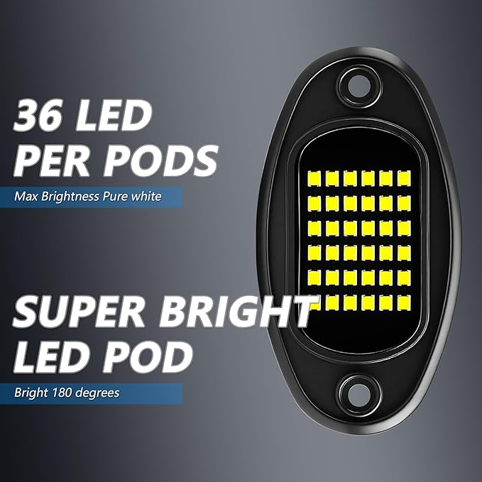 LED Rock Lights for Trucks 24 Pods, 6000K White Underglow Light Kit with 36 LEDs SMD Chips, IP68 Waterproof Neon Underbody Lighting for SUV UTV ATV RZR Car Boat Off Road 4x4