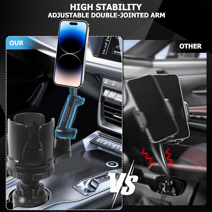 Frani Car Cup Holder Expander with Magnetic Phone Mount - Adjustable Insert Fits 2.68-4.33" Holders, 360° Adjustable Neck & Strong N52 Magnets for iPhone Samsung