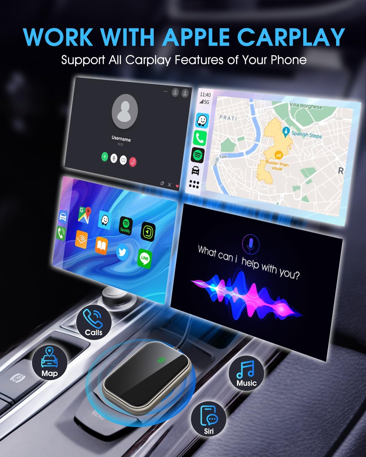 Wireless CarPlay Adapter - Fast & Stable Connection for Carplay Wireless Adapter Convert Factory Wired to Wireless CarPlay Dongle Plug & Play Car Play Fit for iPhone iOS 10+ (Dark Gold)