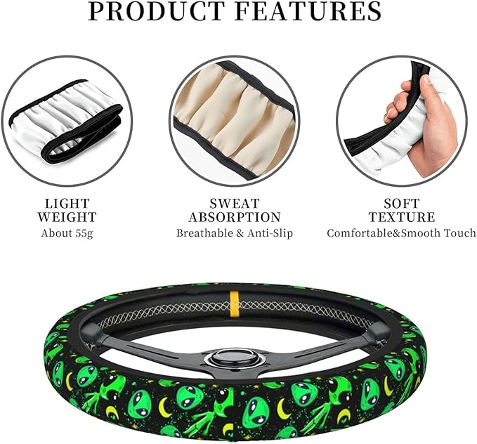 Aliens Steering Wheel Cover for Men Women Universal Car Accessories 15 Inch Neoprene Auto Interior Decor