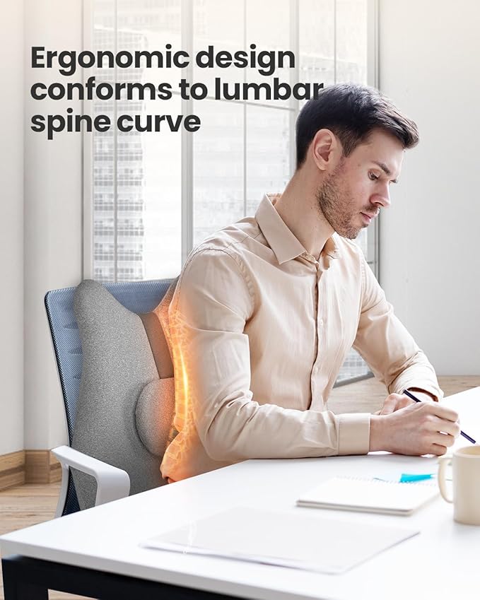 CILI Back Lumbar Support Pillow for Office Chair, Desk Chair Lumbar Back Support with Massage & Heating Function, Memory Foam Lumbar Pillow for Home Office Use