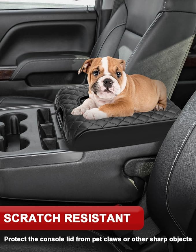 KBH Center Console Armrest Cushion Cover for 2014-2018 Chevy Silverado, GMC Sierra, 40/20/40 Split Bench Jump Seat, Vinyl Leather Trim, Anti-Scratch, Black