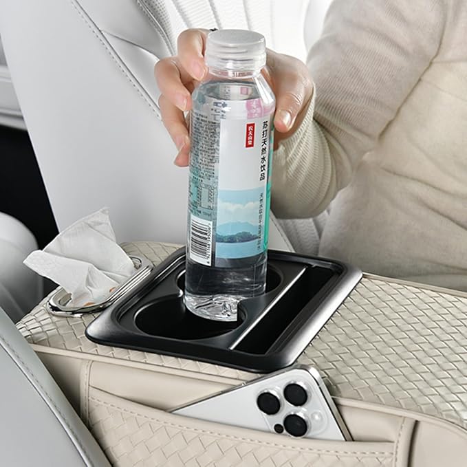 Car Armrest Cushion Cover Car Center Console Memory Foam Booster Pad with Storage Pocket and Tissue Hole for Sedan Vehicle (Cupholder - Blue, 13.39 * 7.68 * 2.95'' / 34 * 19.5 * 7.5cm)