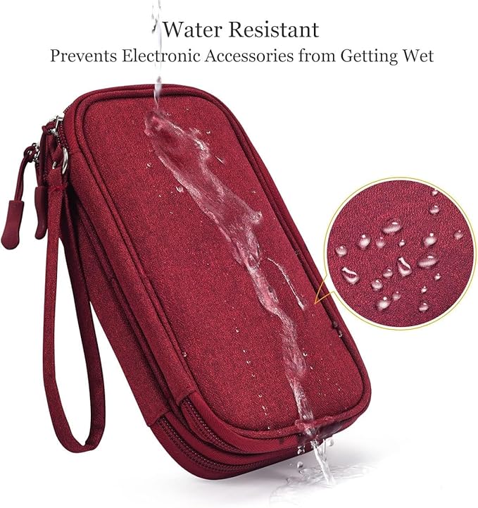 Electronics Accessories Organizer Pouch Bag, Travel Universal Organizer for Cable, Charger, Phone, SD Card, Business Travel Gadget Bag (Wine Red)