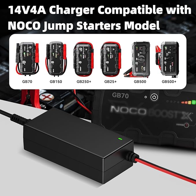 14V 56W Charger for NOCO Jump Starter Compatible with NOCO GB70 GB150 GB250+ GB251+ GB500 GB500+ Genius Boost Ultra Safe Lithium Jump Starter Battery 14V 56W Power Adapter Cord