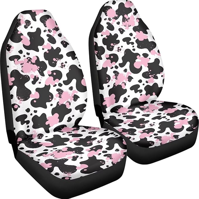 Pink Black Cow Print Front Seat Covers for Cars Navajo Aztec Driver Car Seat Protector Comfort Polyester Bucket Seat Covers Universal Fit for SUV Truck Sedan