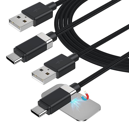 Magtame StayCable 2Pack USB A to USB C Cable with Magnetic Holder 3.3FT, Anti-Drop 3A Fast Charging and Data Sync Type C Cable, Braid Charger Cord for iPhone 17 16, Bedside, Desk, Car Cord Management