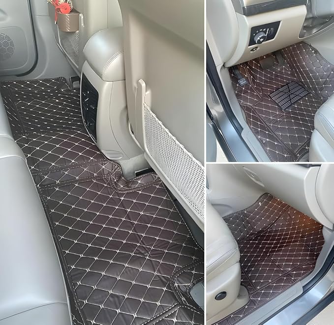 Customize Car Floor Mats for 99% Sedan SUV Sports Car All Weather Leather Full Coverage Waterproof Non-Slip Vehicle Lining Pads (Black White Stitching)