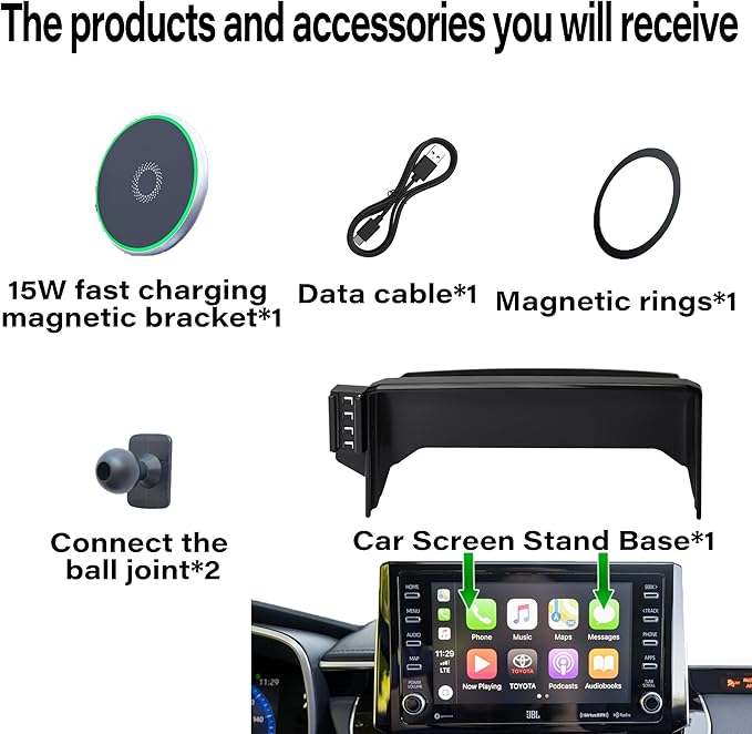 Wireless Charger Car Phone Holder for Toyota Corolla 2019-2026 / Corolla Cross 2022-2026 Accessories Apply to 8 Inch Screen Fixed Clip, 360° Rotation Cell Phone Mount