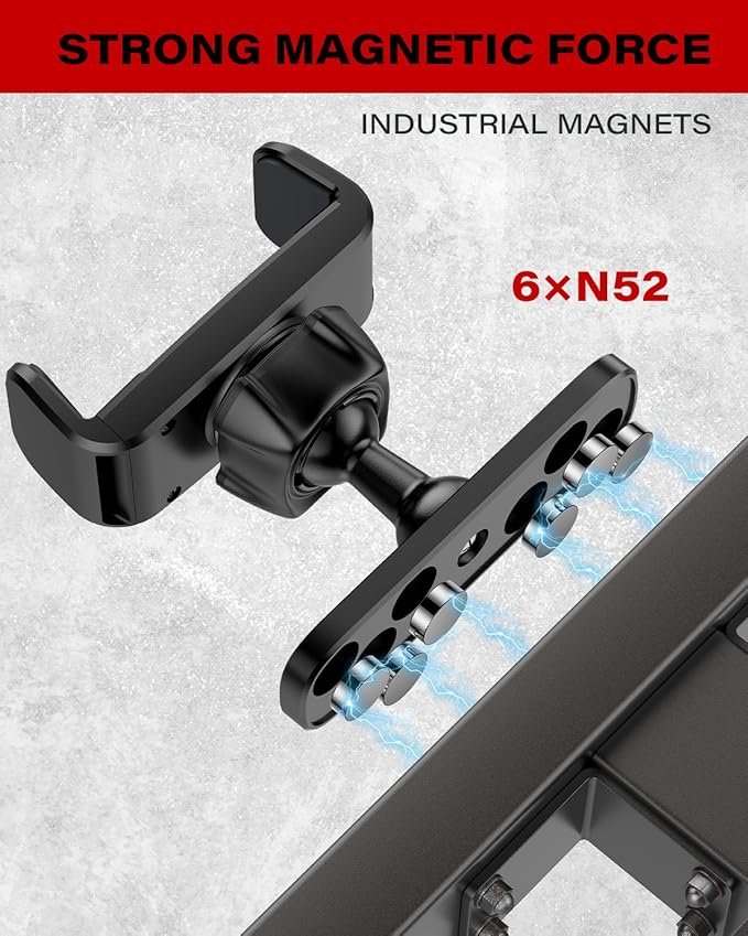 APPS2Car [2 Pack] Gym Magnetic Phone Holder, 360 Adjustable, Compatible with 4.7-6.5" Smartphones, Alloy Base and Joint, Black