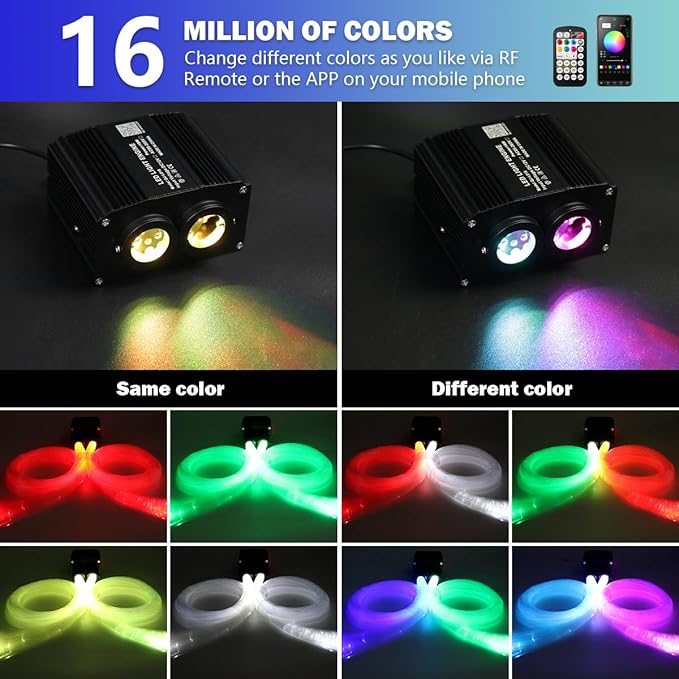 AMKI Dual Color 18W Twinkle&Meteor Starlight Headliner Kit 1200pcs 0.03in 13.1ft+240pcs Pure White Shooting Star,Updated 2 in 1 Starlight Box RGBW Sound Activated Mode for Car Home Decor