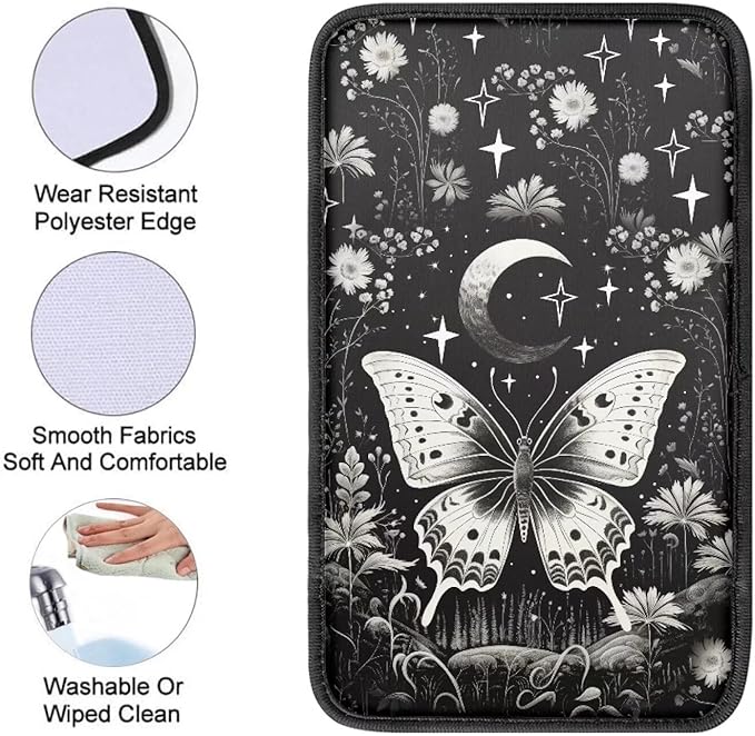 Dreaweet Goth Butterfly Center Console Cover for Car,Goth Car Accessories for Women Car Armrest Cover Pad Soft Comfortable Arm Rest Cover for Car SUV Truck Van