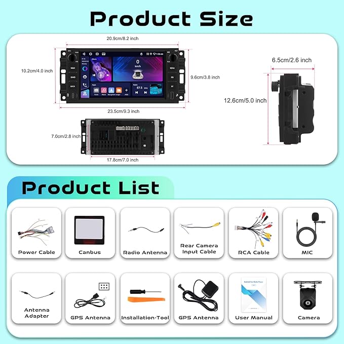 [Type-C+USB/4G+64G] Car Radio for Dodge Ram 1500/2500/3500 2009-2012 Jeep Wrangler 2007-2018 with Wireless CarPlay Android Auto, 7 Inch Android 15 Car Stereo with GPS Bluetooth 5.0 WiFi Backup Camera