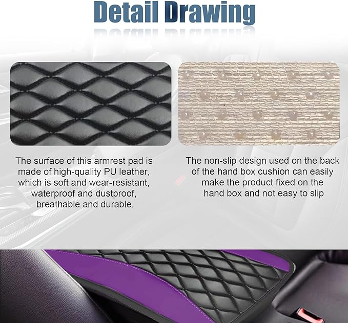 Car Center Console Cover, Universal Leather Waterproof Armrest Seat Box Cover Protector, Comfortable Car Decor Accessories Fit for Most Cars, Vehicles, SUVs-Purple