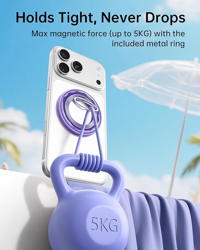 SYNCWIRE Magnetic Phone Ring Holder for MagSafe - Phone Grip Stand with 360° Rotation Finger Ring Kickstand Compatible with iPhone 17 16 15 14 13 12 Pro Max MagSafe Accessories,Blueberry Purple