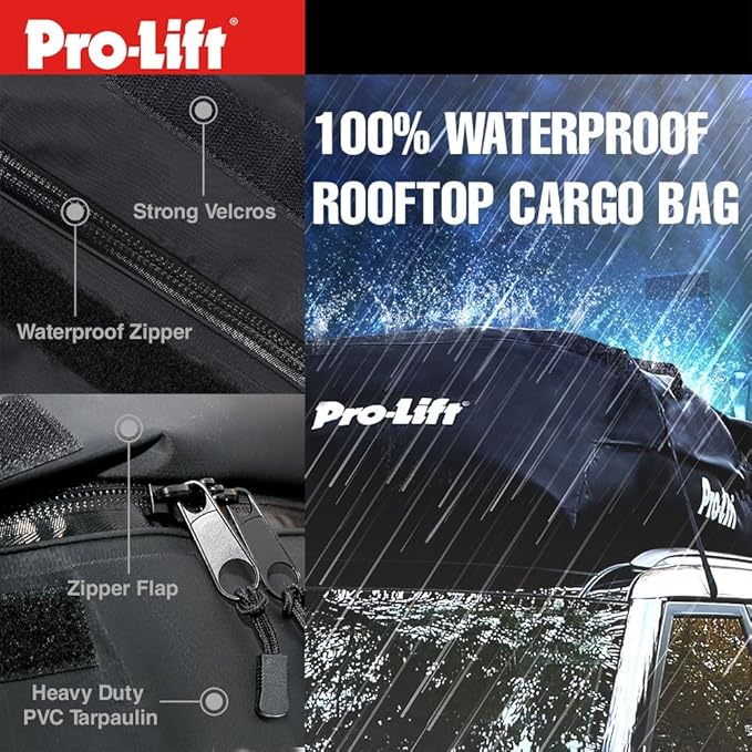 Pro-Lift Rooftop Cargo Carrier Waterproof – 15 Cubic Feet Softshell Roof Luggage Bag for All Cars with/Without Rack, Includes Anti-Slip Mat, Reinforced Straps, Door Hooks, Storage Bag