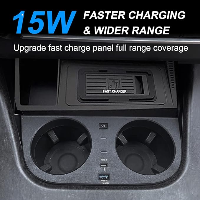 Wireless Car Charger Compatible with BMW X3/X4 F25/F26 2014-2017, Center Console Accessory Panel, 15W Qi Fast Charging with USB QC3.0 Ports