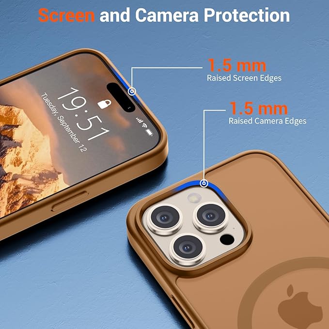 SUPFINE Magnetic for iPhone 15 Pro Max Case (Compatible with MagSafe) (Military Grade Drop Protection) Translucent Matte Shockproof Phone Cover,Brown
