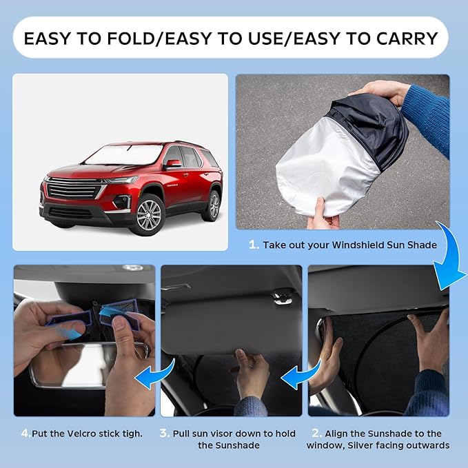 Sun Shade Sunshade for Chevrolet Traverse 2018-2025 2026 Windshield Cover, 4-Layers Sun Shield 250T Silver Sun Visor for Chevry Traverse LS, LT, RS, Redline, Premier SUV Car Accessories