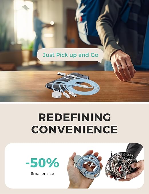 Travel Essentials,3 in 2 USB C Cable for Apple Watch Charger,iPhone Charger,Multi Charging Cable,Cruise Vacation Camping Essentials,Portable for iWatch Series 11-2/Ultra/SE & iPhone 17-12,Car,Blue