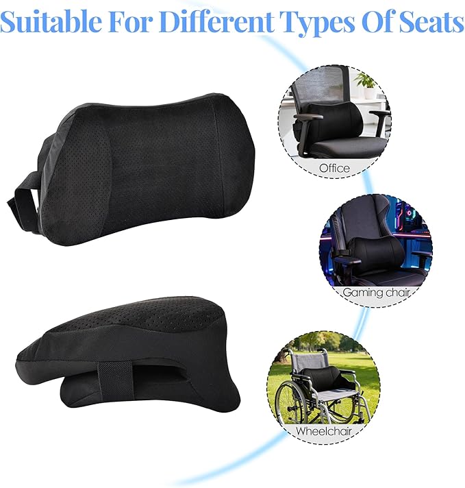 Lumbar Support Pillow for Office Chair and Car, Memory Foam Back Cushion Provides Lumbar Support to Relieve Back Pain, Ideal for Driving and Office Use (Black)