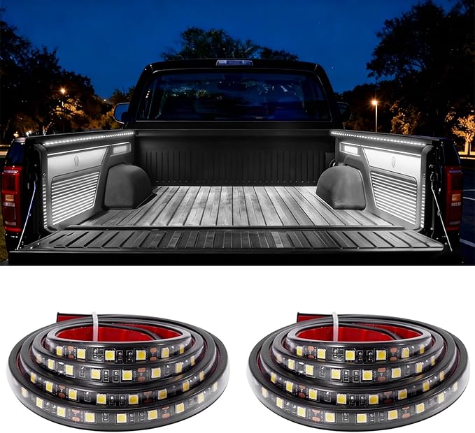 2Pcs 60-Inch Led Truck Bed Lights - Super Bright 2600LM 6000K White,IP67 Waterproof,with On/Off Switch & Fuse,Universal for Pickup/SUV/Van Bed Lighting