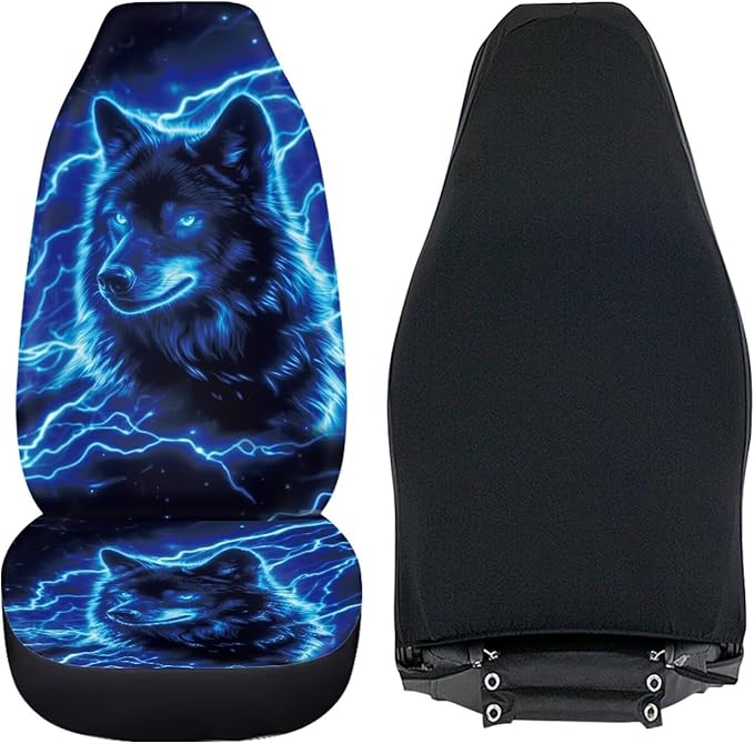 Cool Wolf Car Seat Covers 2 Pcs Stretch Polyester Fabric Cover Breathable Car Seat Cover Easy Installation Universal Size Fit for Most Cars SUVs