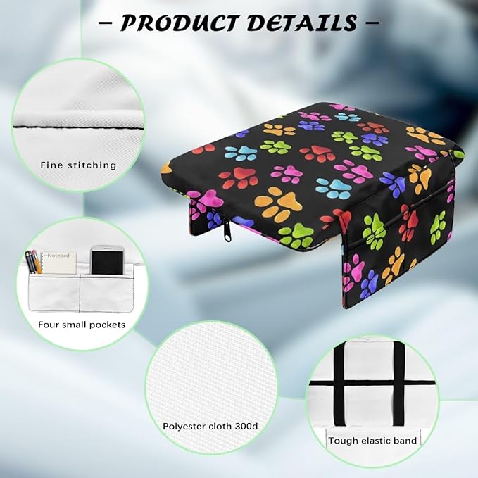 Dreaweet Dog Paw Center Console Armrest Pad Cover Cute Car Accessories for Women Comfy Anti-Scratch Middle Console Covers with Pockets Universal Car Armrest Storage Box Mat for SUV Trucks Sedan Van