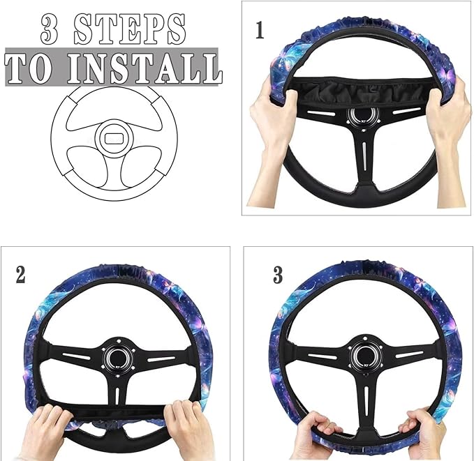 AFPANQZ Galaxy Butterfly Steering Wheel Covers for Women Car Accessories Interior Decor Car Steering Wheel Covers Anti-Slip Soft Grip 14-15 inch Stretch-on Steering Wheel Protector Cover