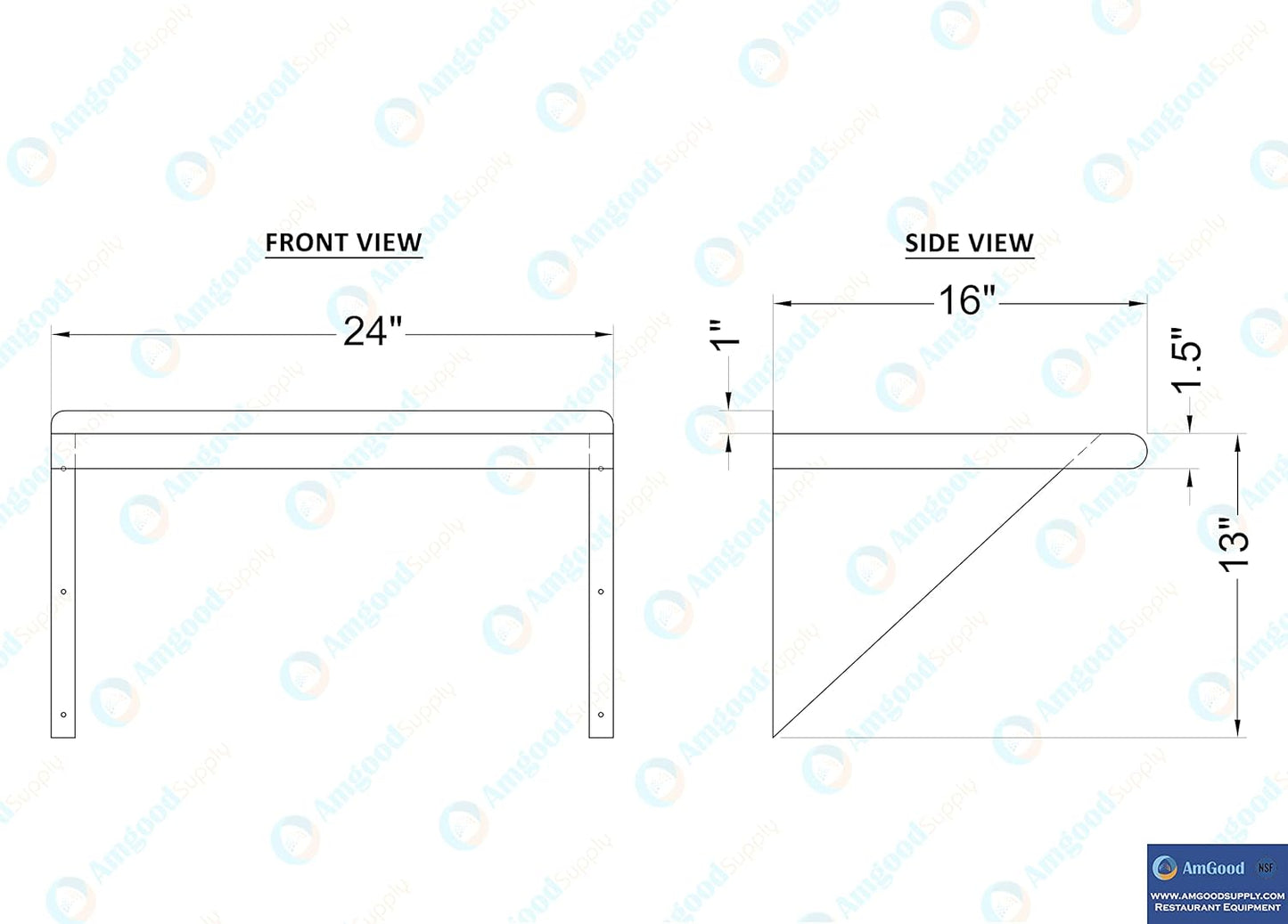 AmGood 24" Long X 16" Deep Stainless Steel Wall Shelf | NSF Certified | Appliance & Equipment Metal Shelving | Kitchen, Restaurant, Garage, Laundry, Utility Room