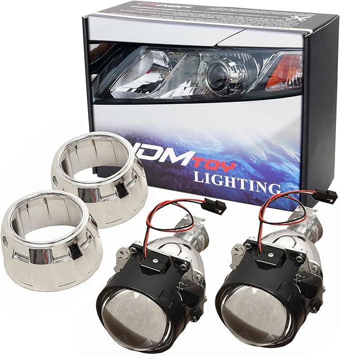 iJDMTOY Mini 2.5-Inch H1 Bi-Xenon Front Lighting Projector Lens with Shroud Compatible with Car Light Retrofit, Customer DIY Job For Off-Road Use Or Show Purpose
