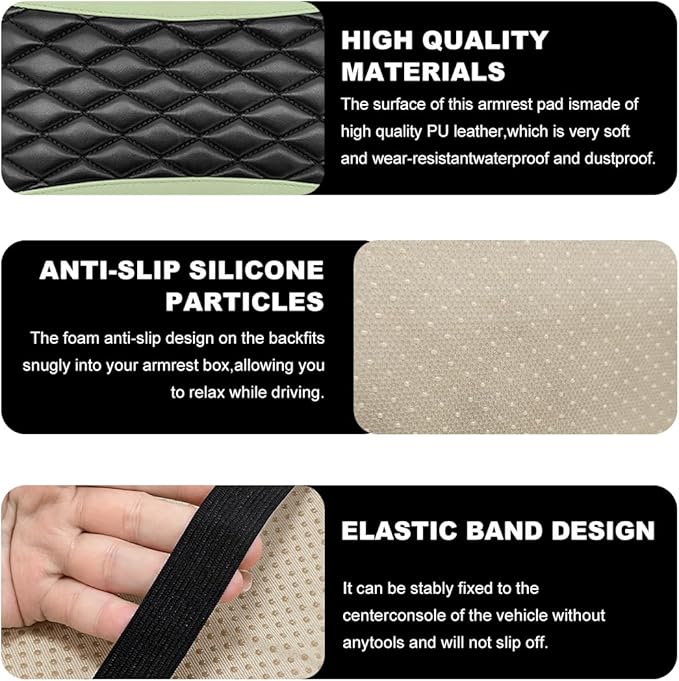 Car Center Console Cushion Pad, 12.6 × 7.48 Inches Waterproof Car Armrest Seat Box Cover, PU Leather Armrest Cover Protector for Most Vehicle, Universal Car Interior Accessories (Green)