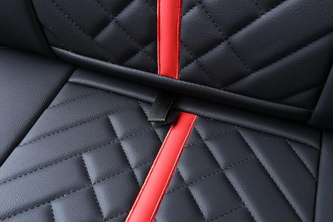 Tomatoman Tacoma Rear Seat Covers Compatible with Toyota Tacoma 2005-2025 2026 TRD Sport OffRoad Limited SR5 V6 Crew Double Extended Cab Truck Waterproof Leather Back Car Cushions(Rear Seat/Black-Red)