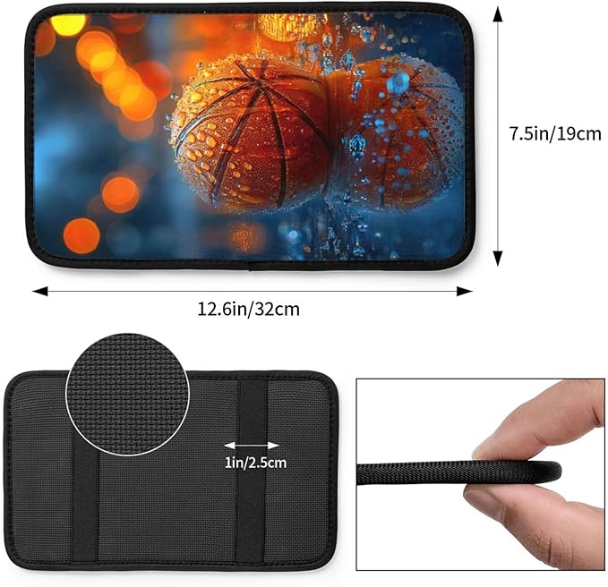 Universal Car Center Console Cushion Pad, Basketball in The Rain Soft Waterproof Car Center Console Cover Auto Armrest Seat Box Cover Protector for Most Vehicle SUV Truck Car
