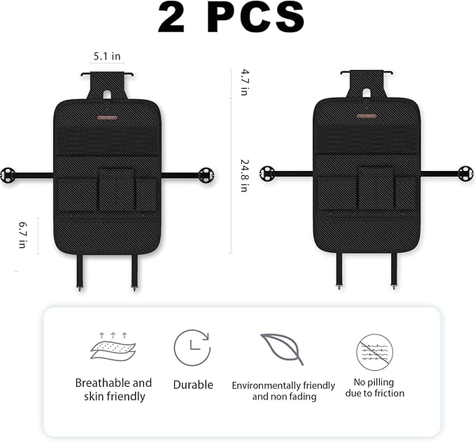XDV Car Seat Organizers,Multi-functional Back Seat Protectors, Storage Pouches, and Tray Holders (for Cars, Kids, Seat Back and Rear Seats) (Carbon Fiber, 2 Pcs)