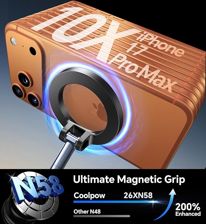 Coolpow【Newest Vacuum Magnetic Phone Holder for Car Phone Holder Mount【Movable Vacuum Suction】 Magsafe Car Mount Cell Phone Holders for Your Car Accessories for Women Men for iPhone 17 16 15 14 Kits